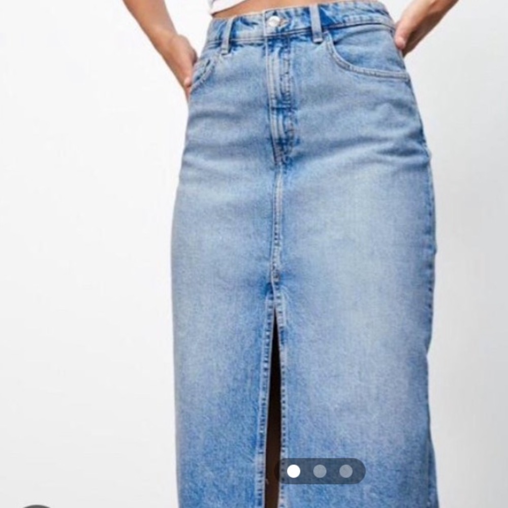 NEW ZARA denim midi skirt with slit
